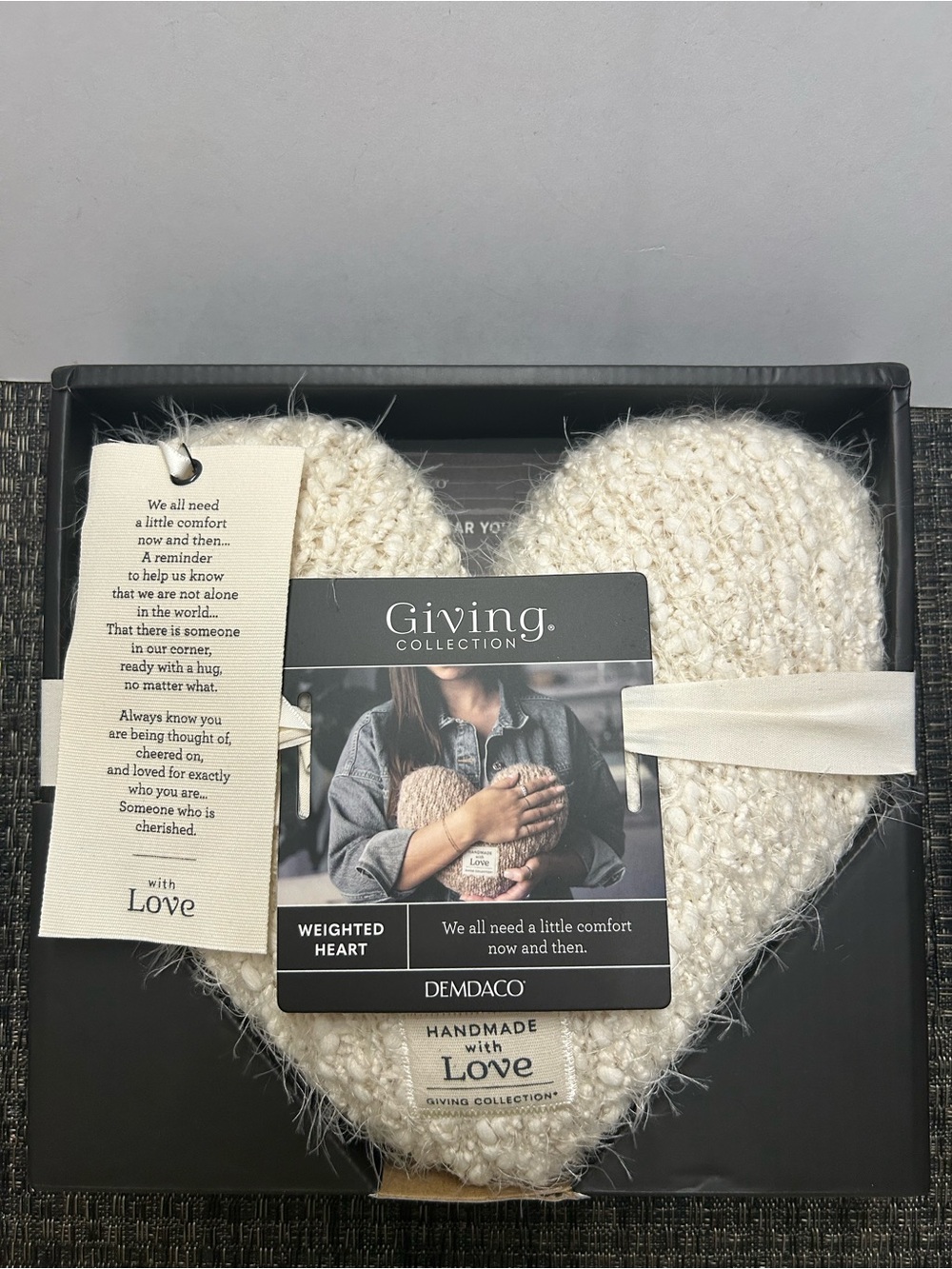 DEMDACO Weighted Heart Pillow Cream Knitted Comfort 1.85lb Giving Collection
